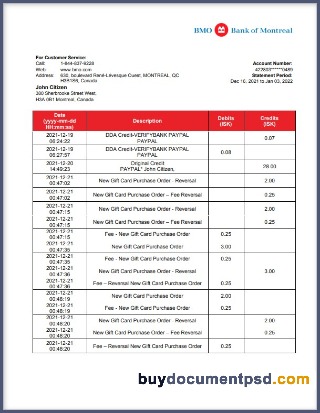 Buy BMO Bank of Montreal statement Template