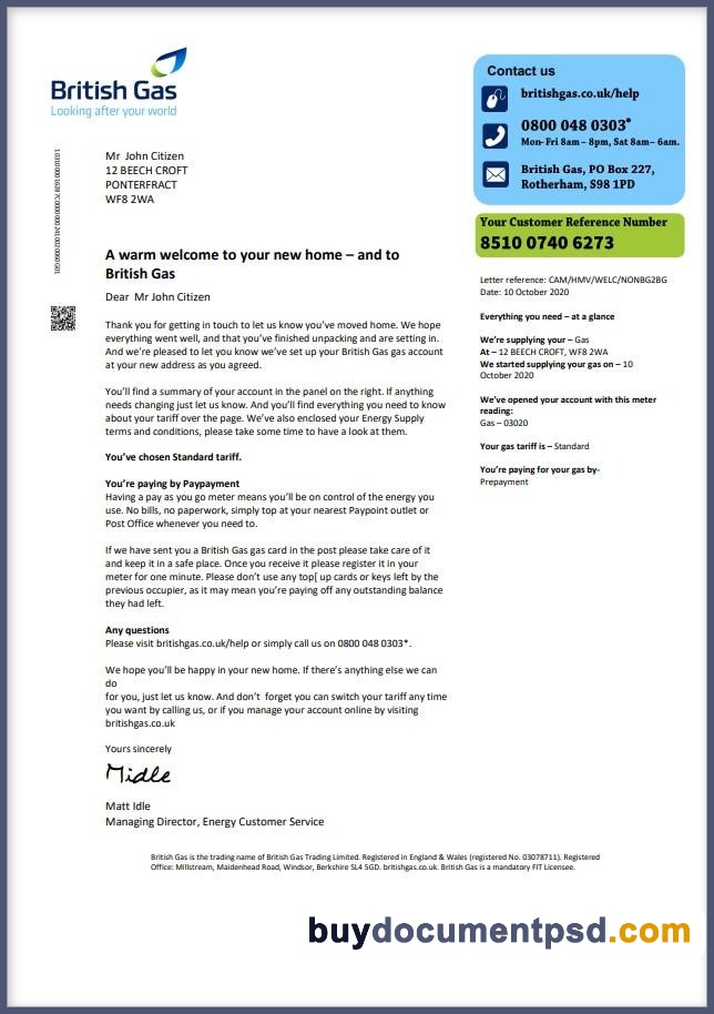 Buy British Gas Bill Template