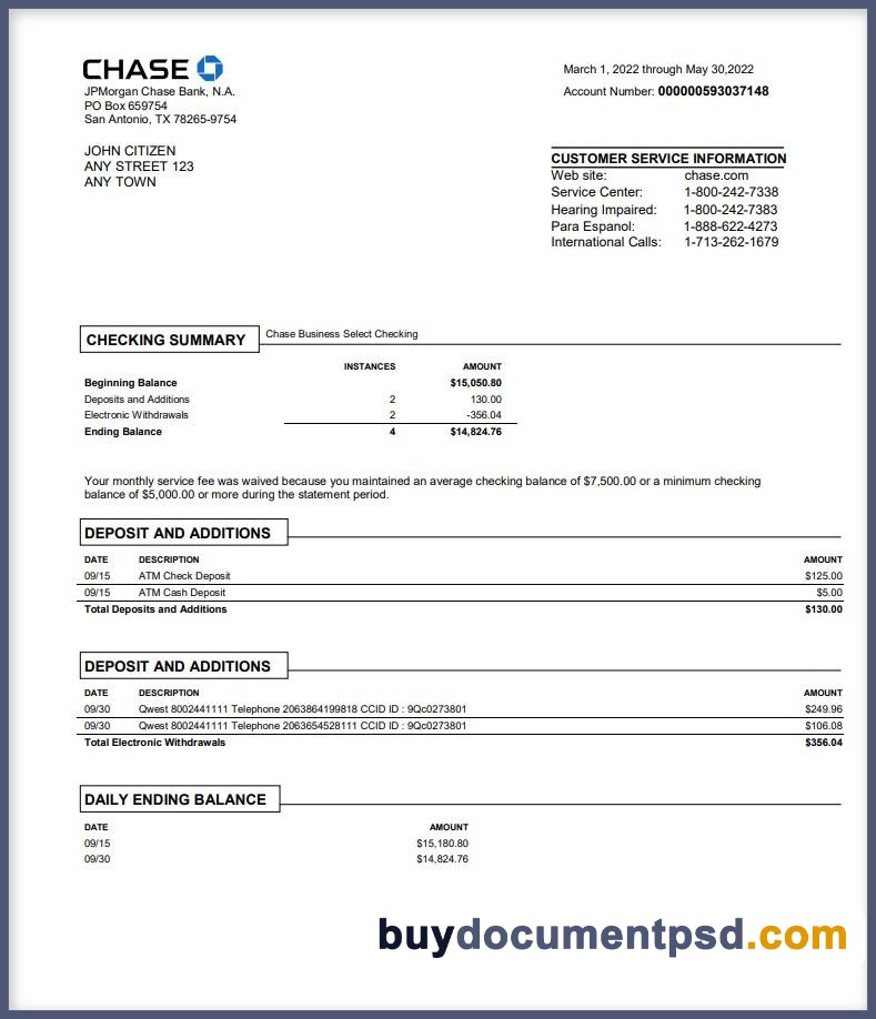 Buy Chase Account Statement Template