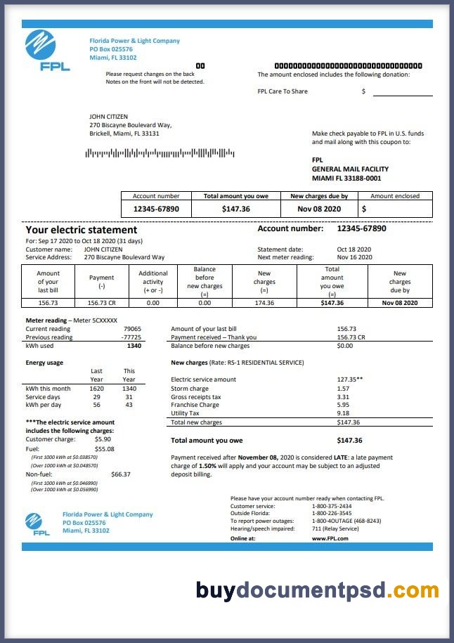 Buy Florida Water Bill Template PSD