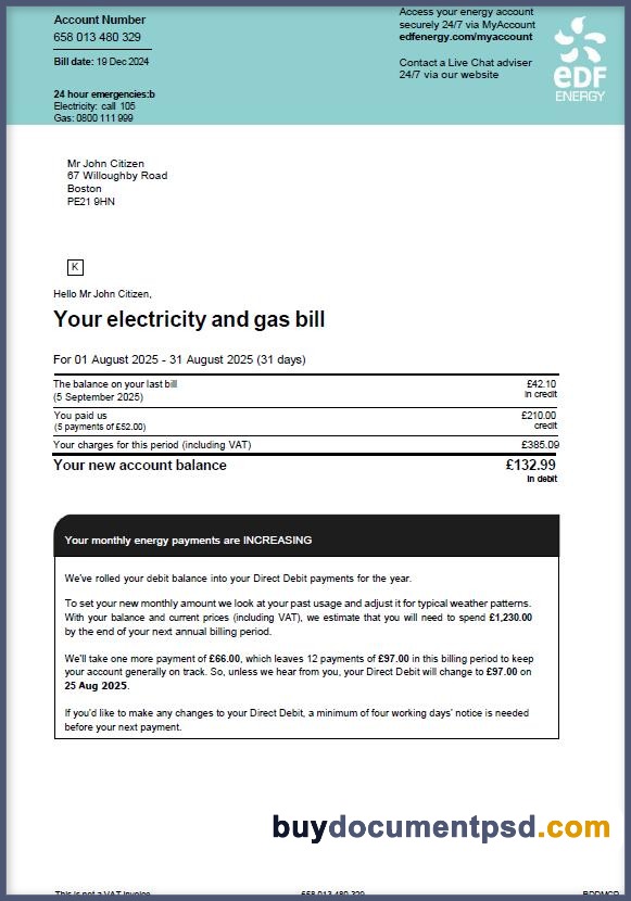 Buy France Bill EDF Template PSD