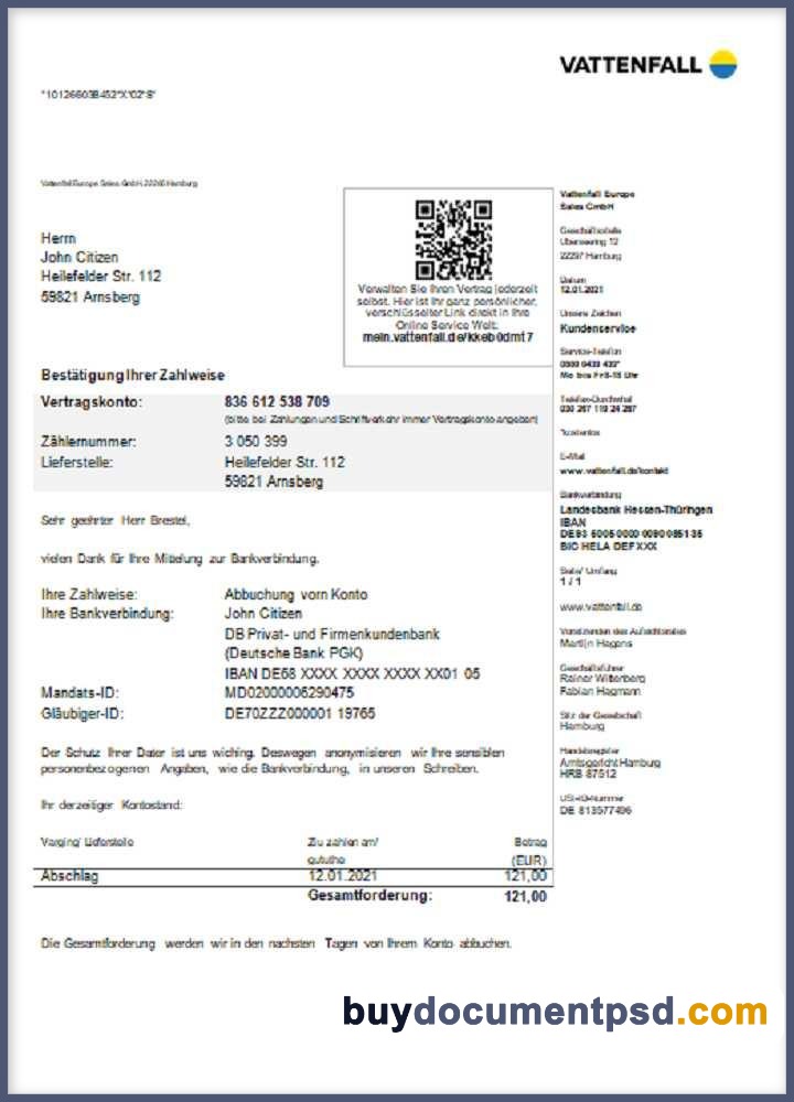 Buy Germany PrioEnergie Bill Template
