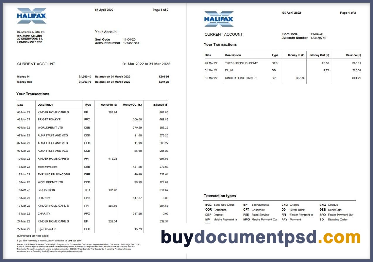 Buy Halifax Statement EXCEL-PRINT QUALITY PSD