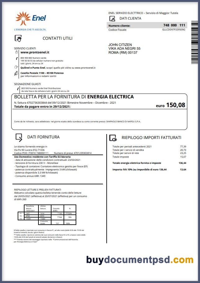 Buy Italy Edison Bill Template PSD