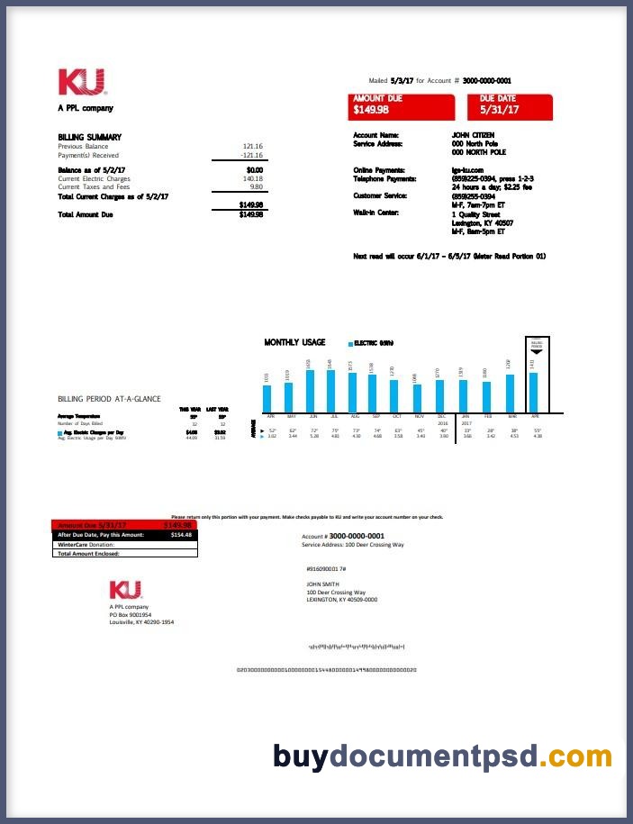 Buy Kentucky electricity bill Template PSD