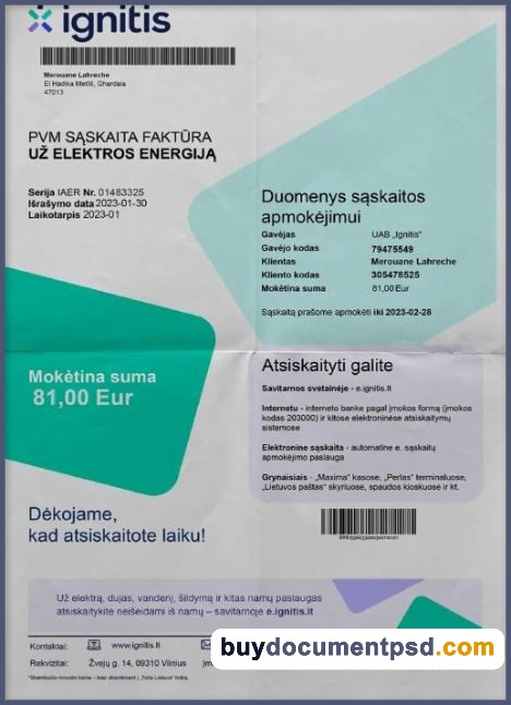 Buy Lithuania Teo Bill Template PSD