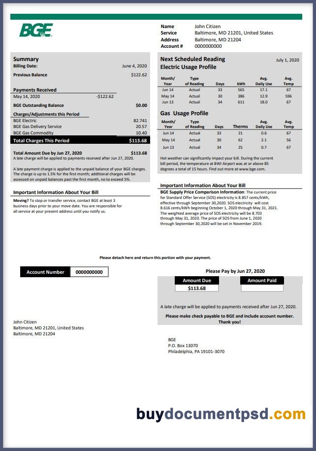 Buy Maryland American water bill Template PSD