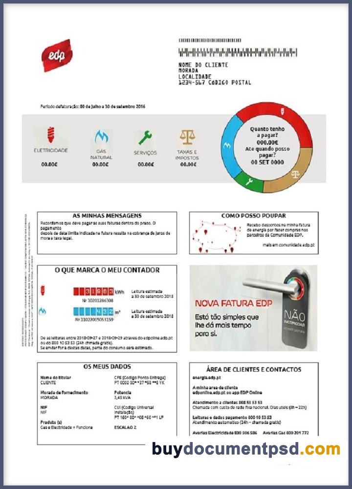 Buy Portugal EDP Bill Template