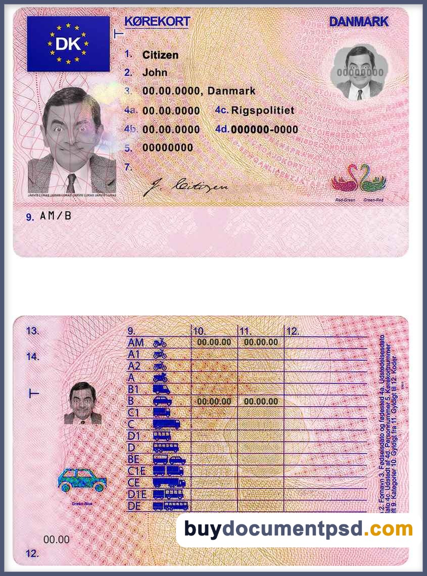 Buy Denmark Driving Licence Template