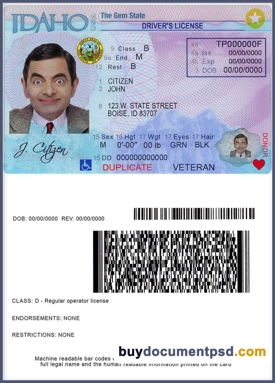 Buy Idaho Driving Licence Template