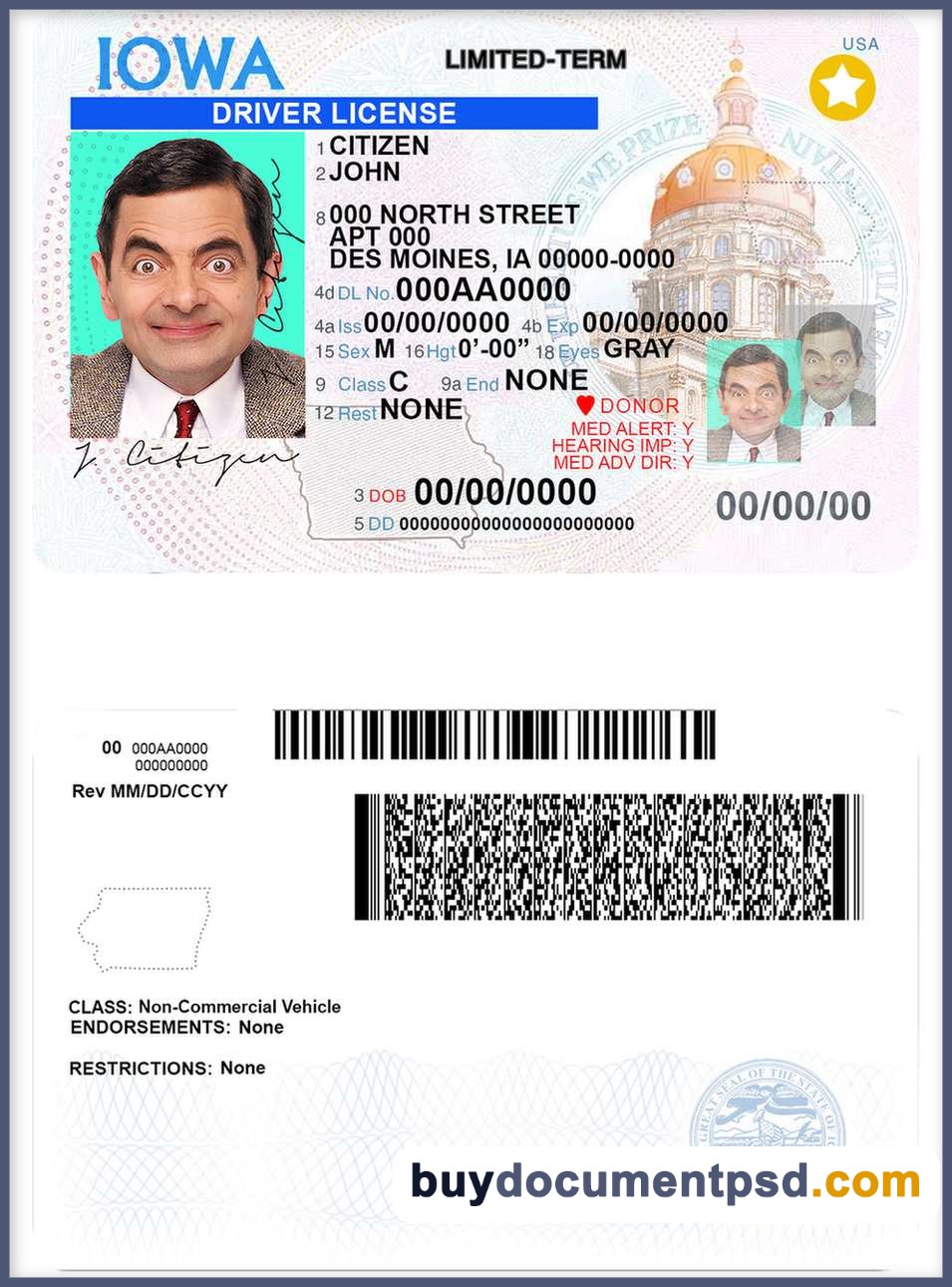 Buy Iowa Driving Licence Template
