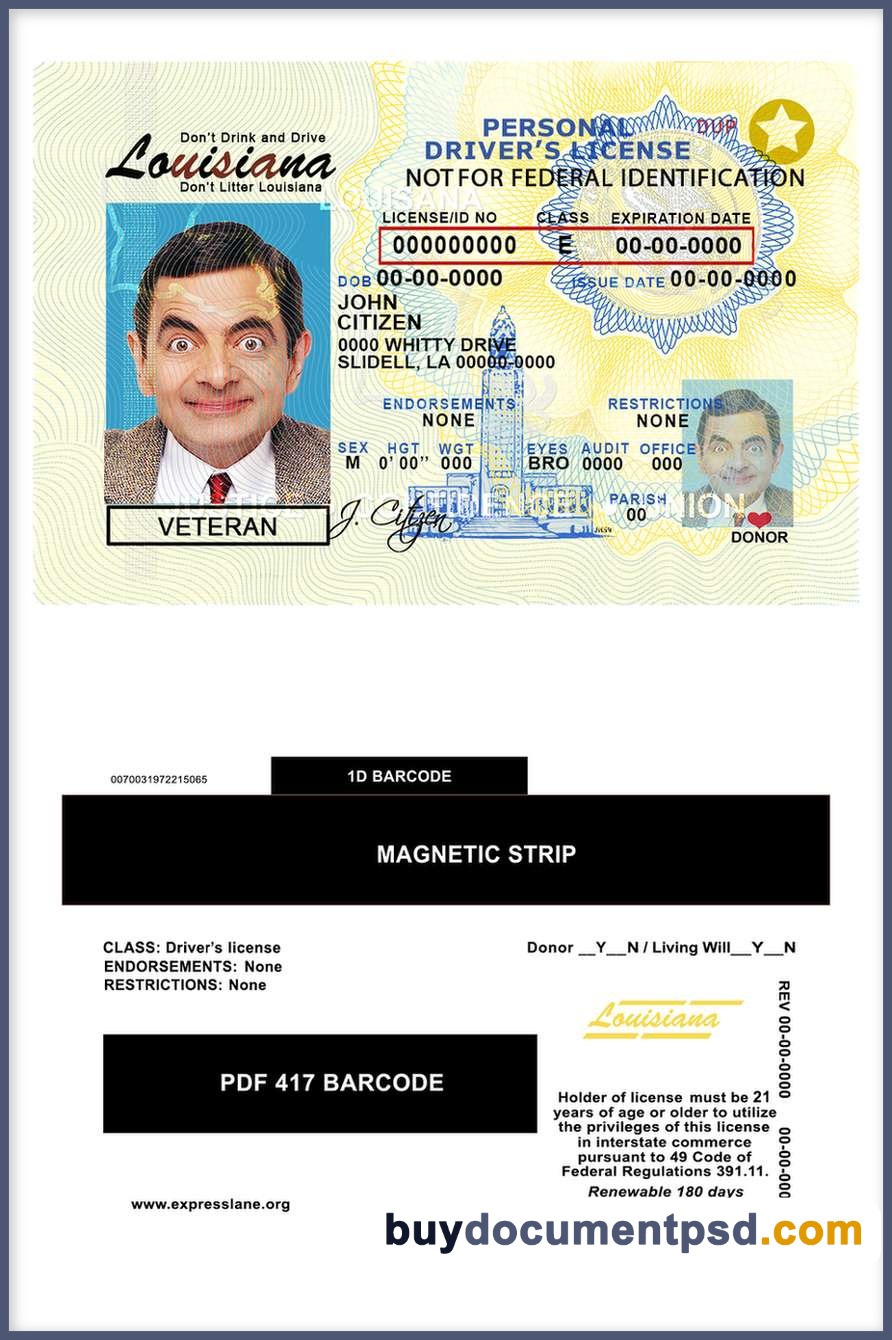 Buy Louisiana Driving Licence Template