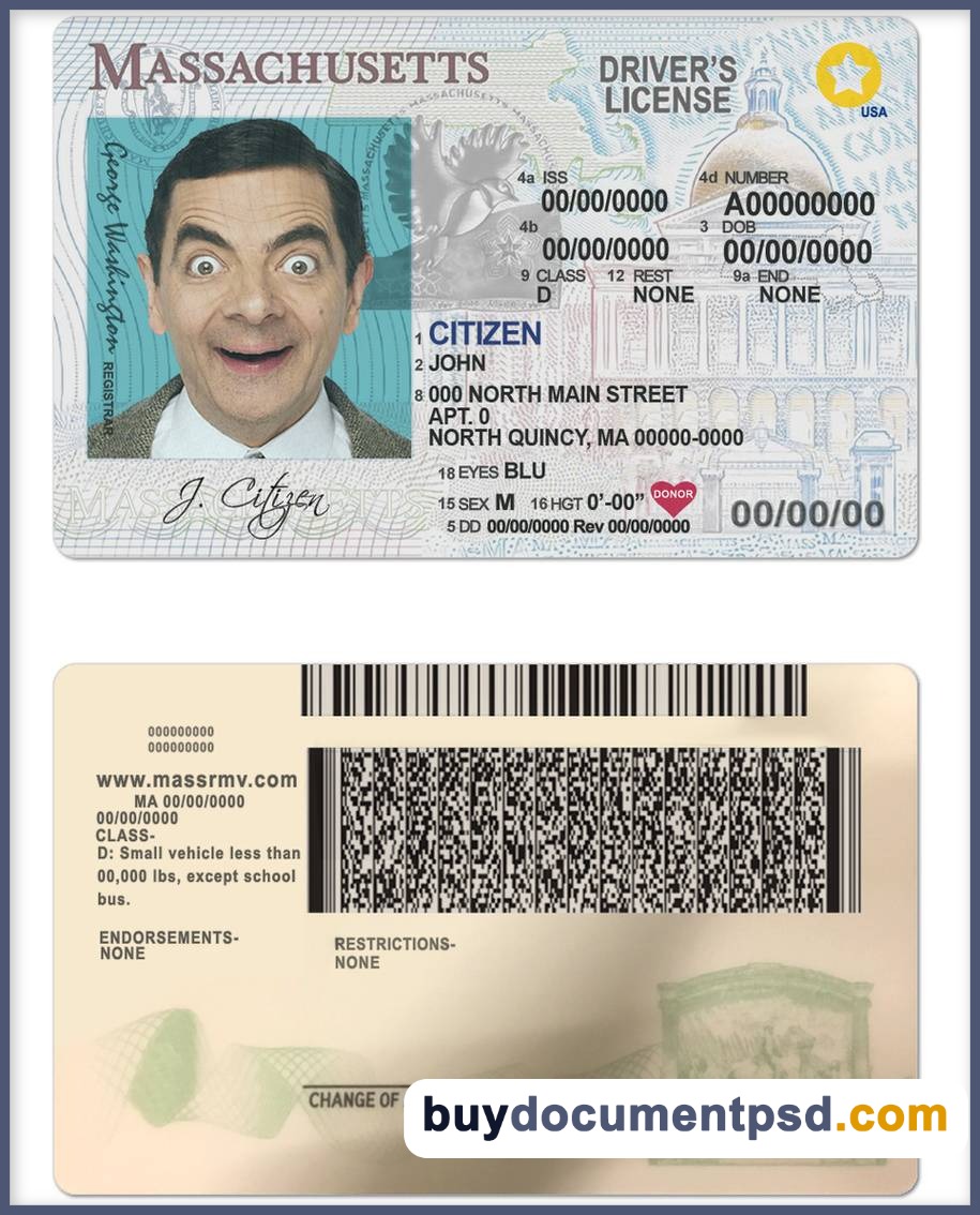 Buy Massachusetts Driving Licence Template