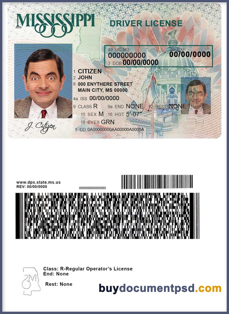 Buy Mississippi Driving Licence Template