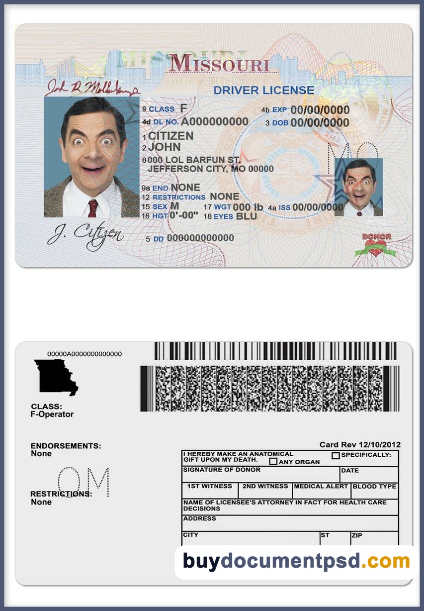 Buy Missouri Driving Licence Template