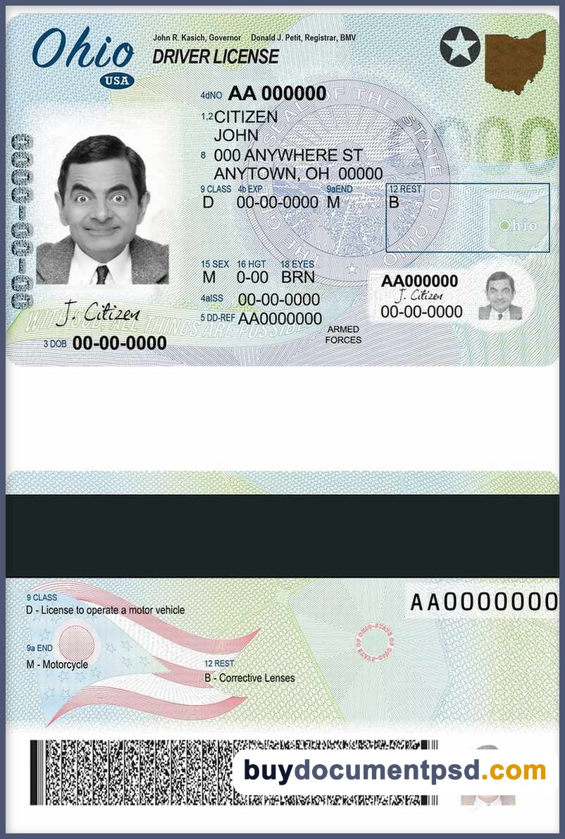 Buy Ohio Driving Licence Template