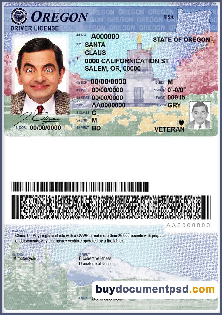 Buy Oregon Driving Licence Template
