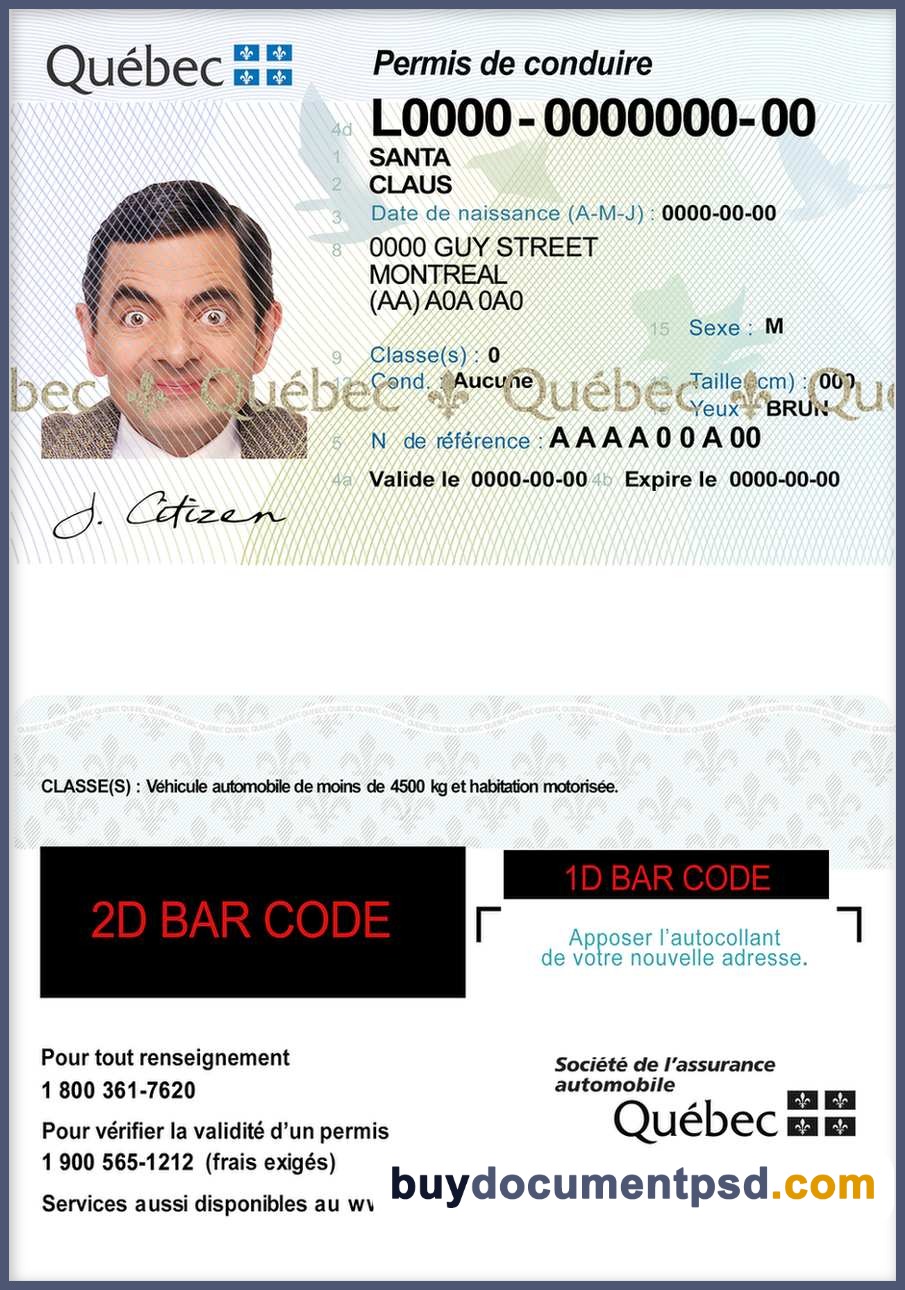 Buy Quebec Driving Licence Template
