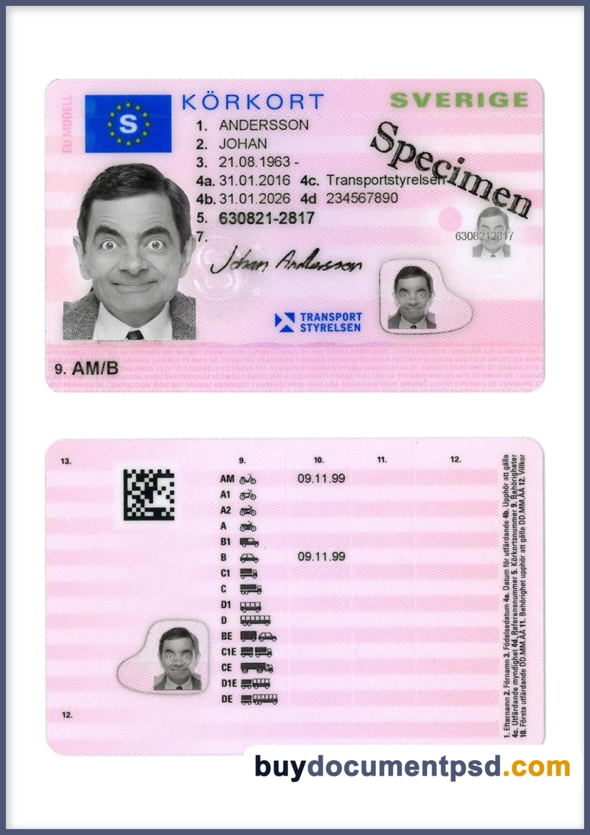Buy Sweden Driving Licence Template (Korfort Sverige-Transportstyrelsen)