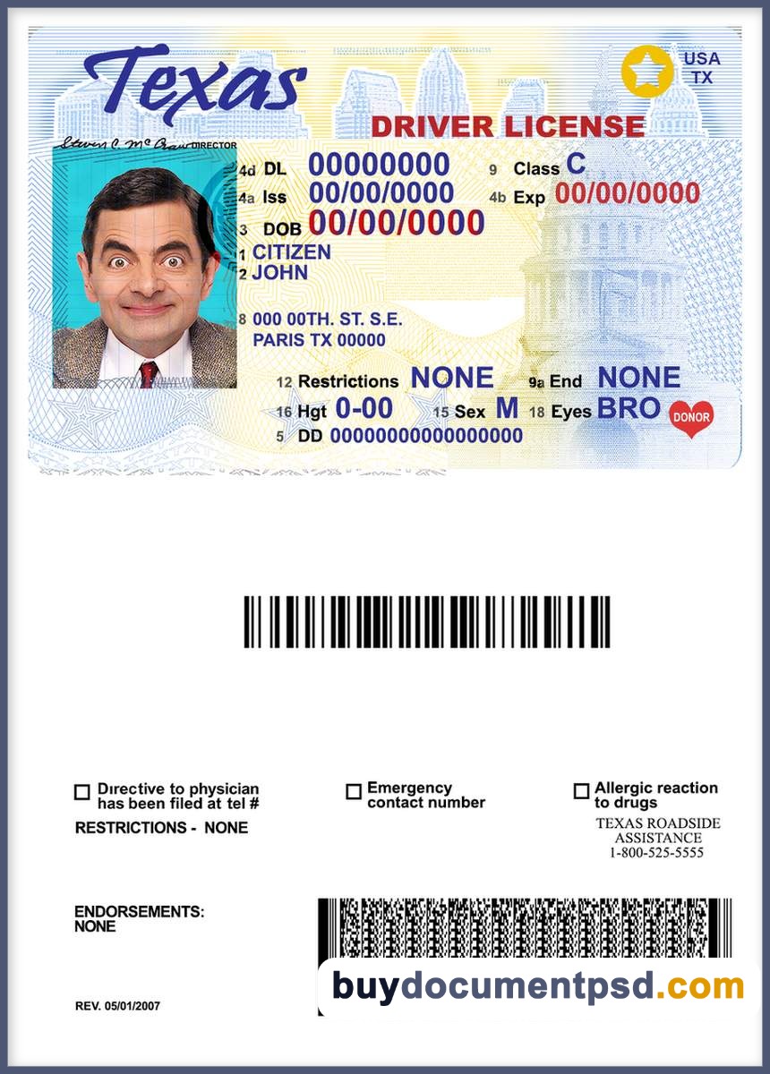 Buy Texas Driving Licence Template