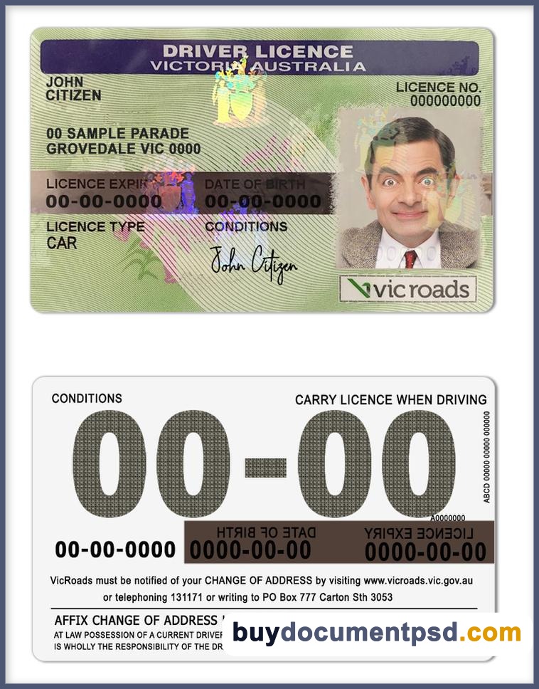 Buy Victoria Australia Driving Licence Template