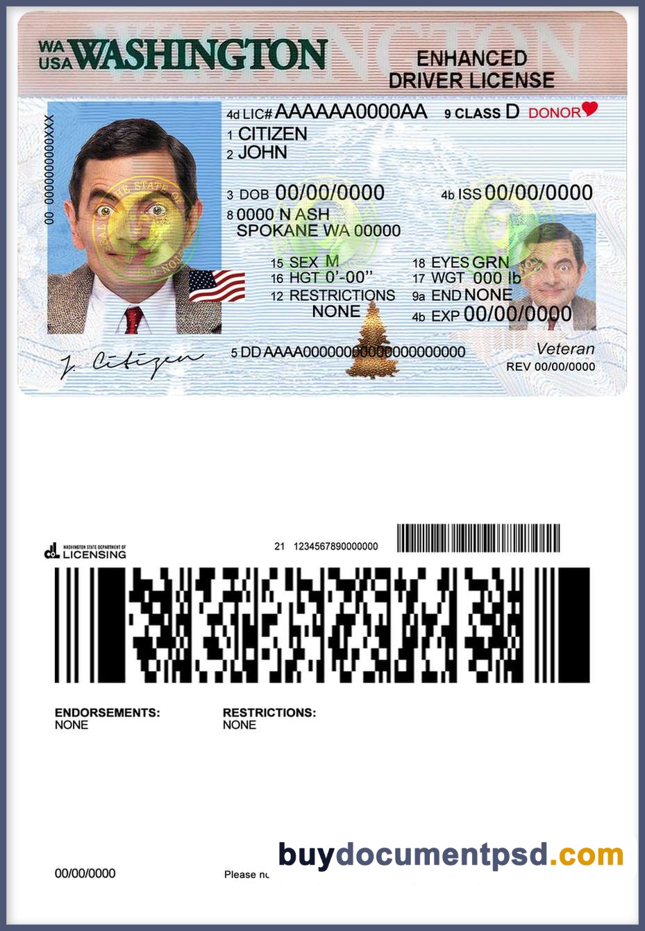 Buy Washington Driving Licence Template
