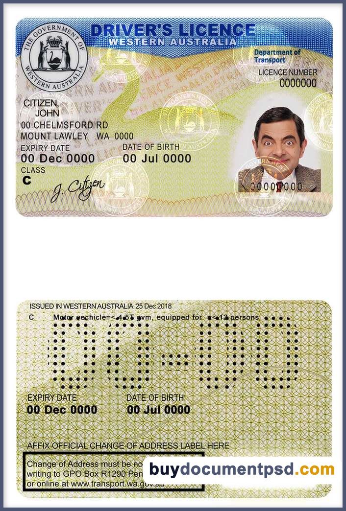 Buy Western Australia Driving Licence Template