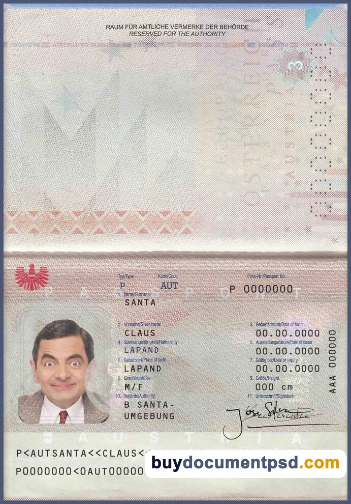 Buy Austria Passport Template