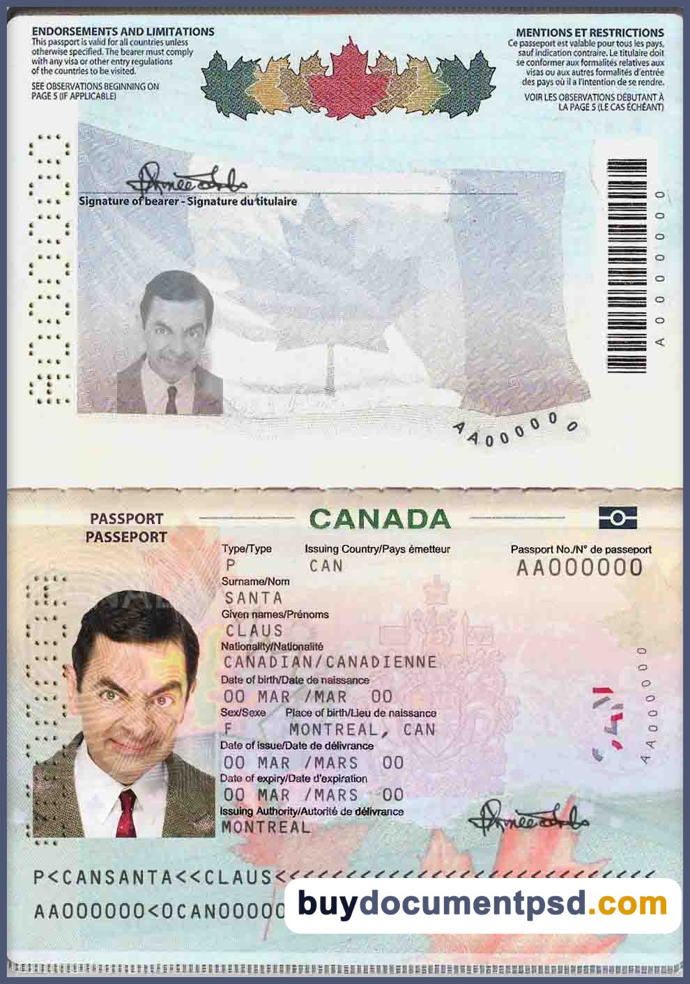 Buy Canada Passport Template V1