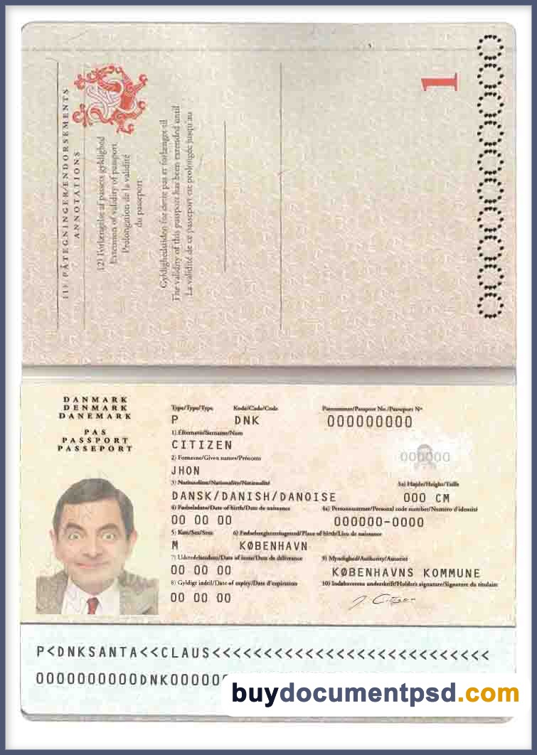 Buy Denmark Passport Template