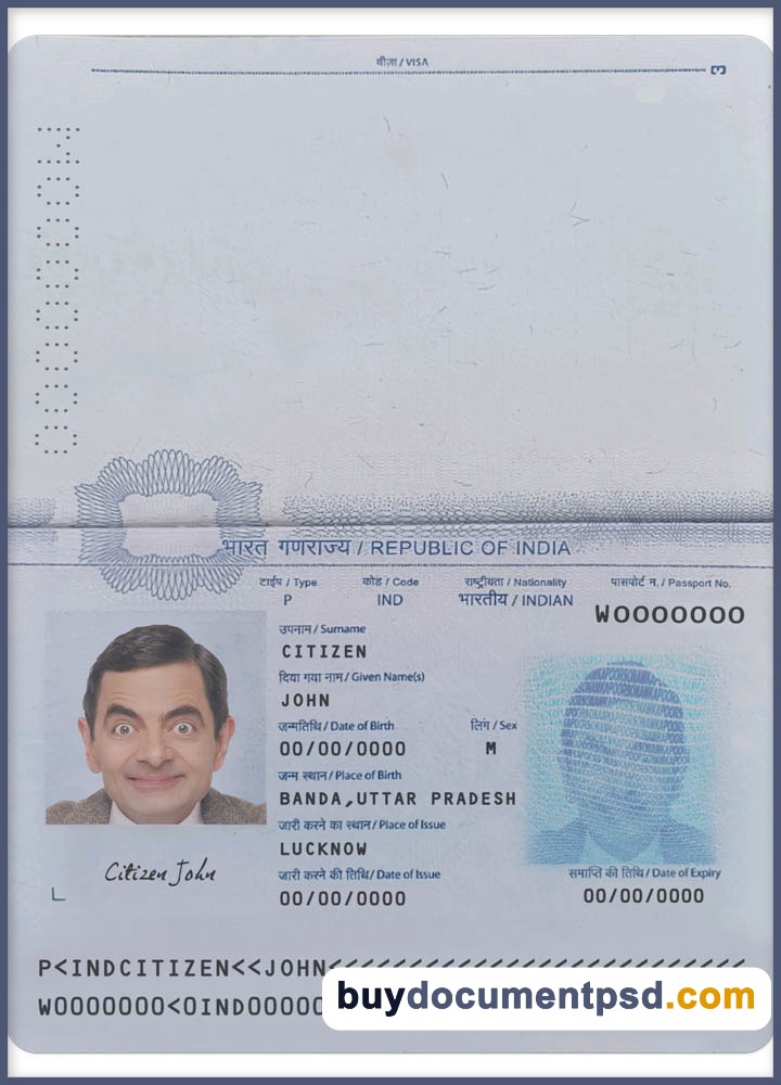 Buy India Passport Template V1