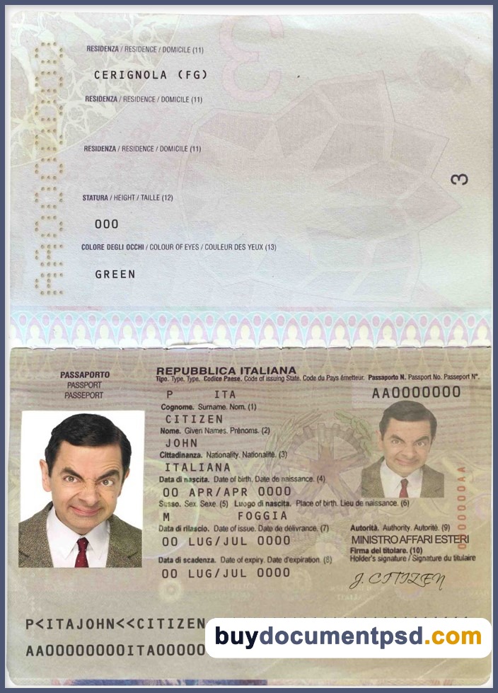 Buy Italy Passport Template