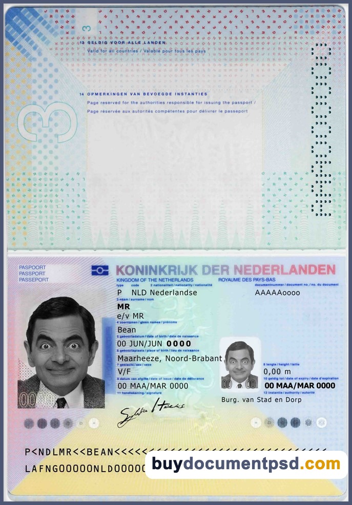 Buy Netherland (Dutch) E-Passport Template