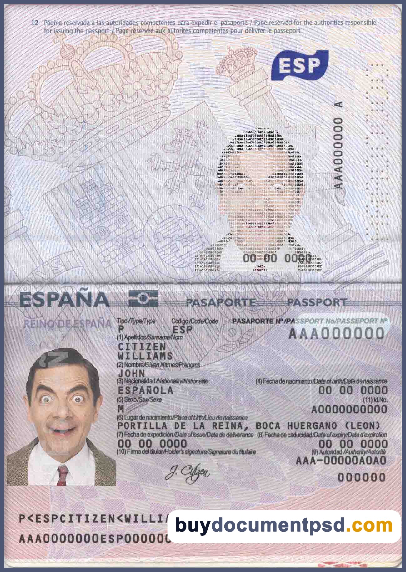 Buy Spain NEW version Passport Template